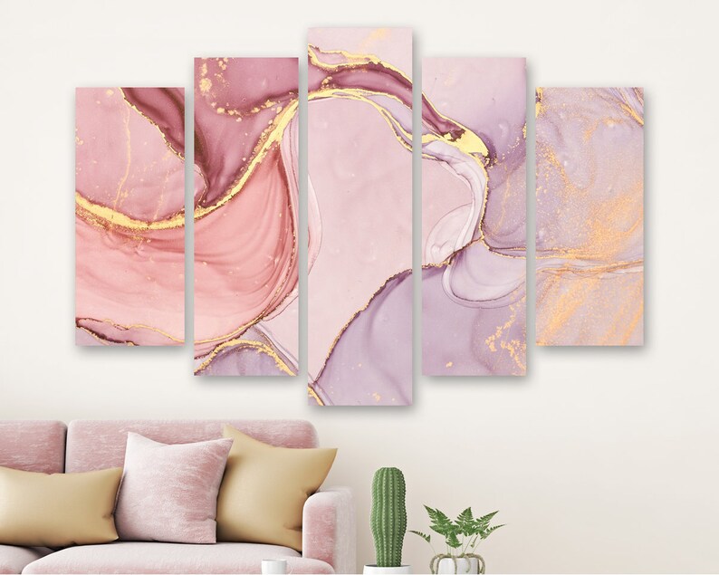 Marble Wall Art Pink and Gold Glitter Marble Wall Art Large Etsy