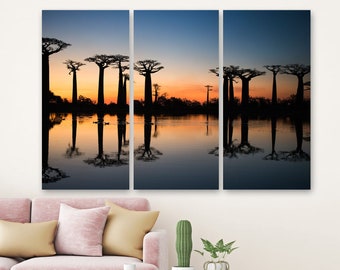 Baobab Trees Canvas Wall Art, Trees Sunset Print, Landscape in Madagascar Wall Decor