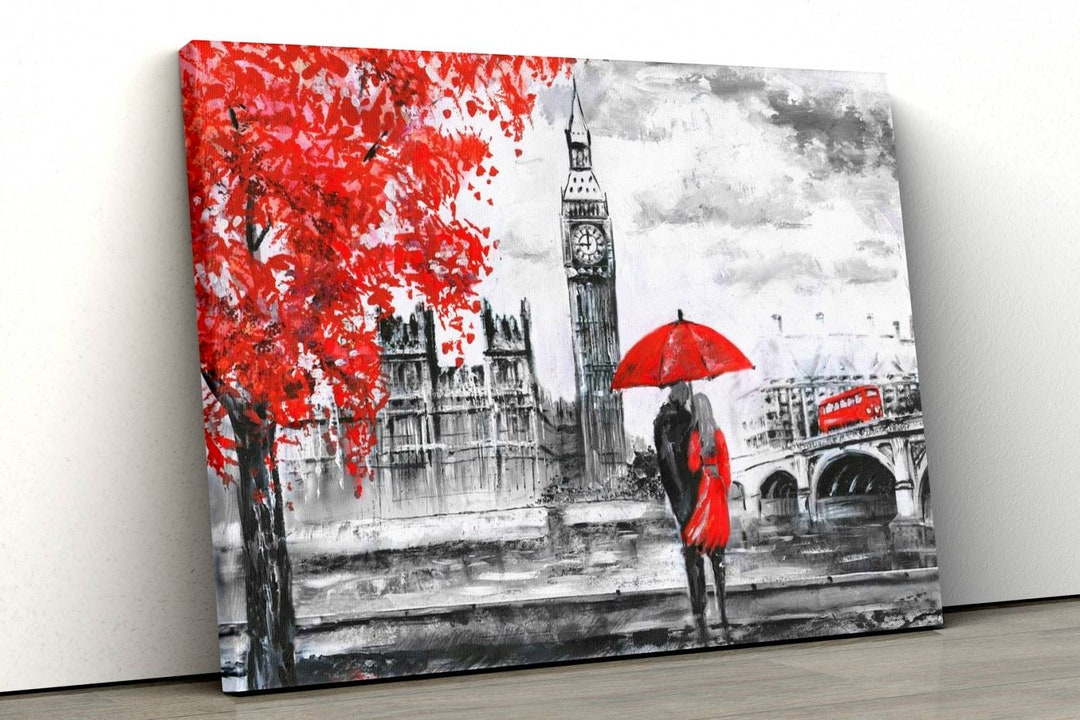 London Canvas Art Red Tree Black and White London City Wall Etsy