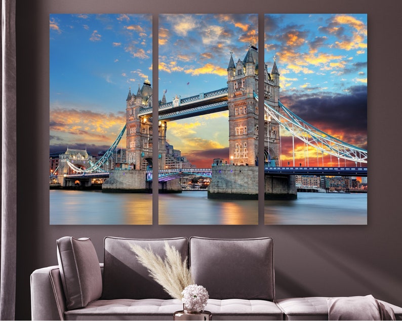 London Wall Art Tower Bridge Print in London at Sunset Canvas Etsy
