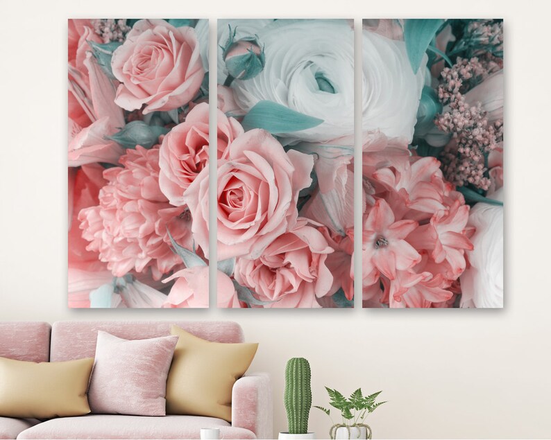 Pink Roses Wall Art Canvas Floral Wall Decor Flowers Canvas Etsy