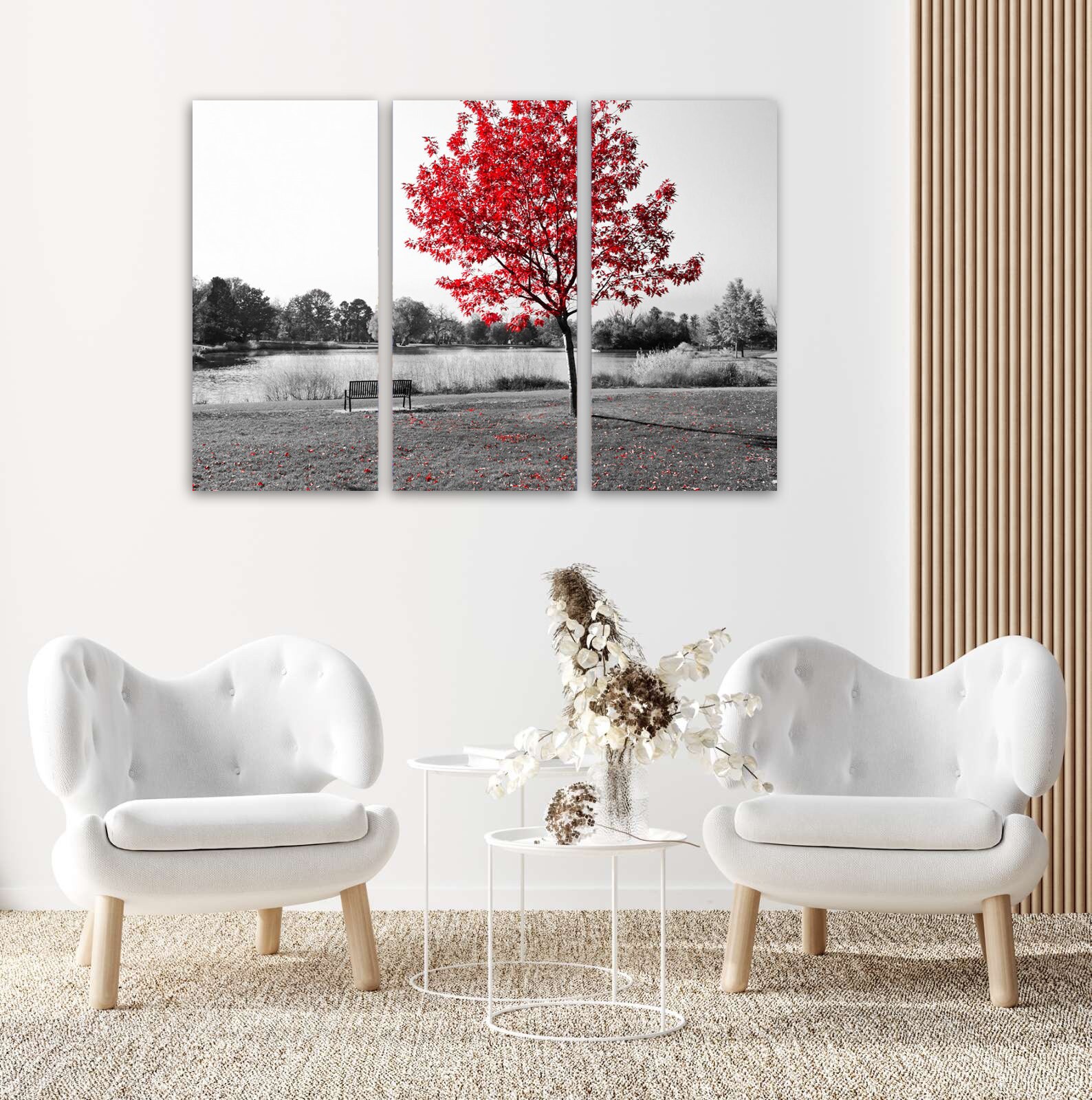 Red Tree Wall Art Black and White Print Canvas Landscape Etsy UK