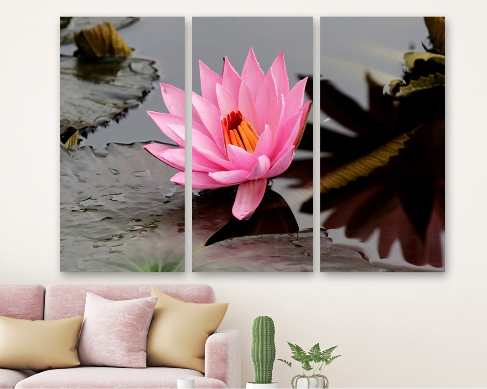 Water Lily Wall Décor Lily Wall Art Pink Flower Canvas Art Etsy