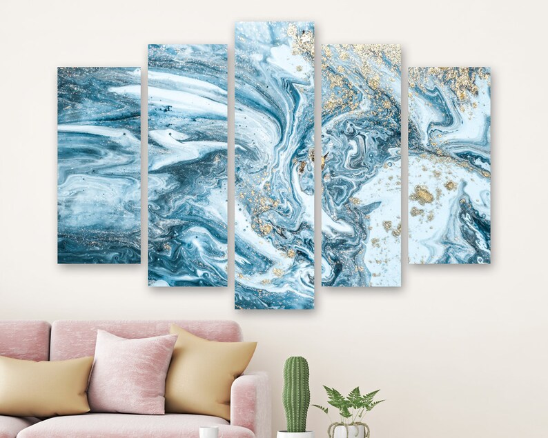 Blue Marble Wall Decor Abstract Print Marble Large Canvas Etsy