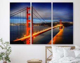 Golden Gate Bridge at Night Wall Art Canvas Golden Gate Canvas Print, San Francisco Wall Décor, Bridge View City Framed Print, ready to hang