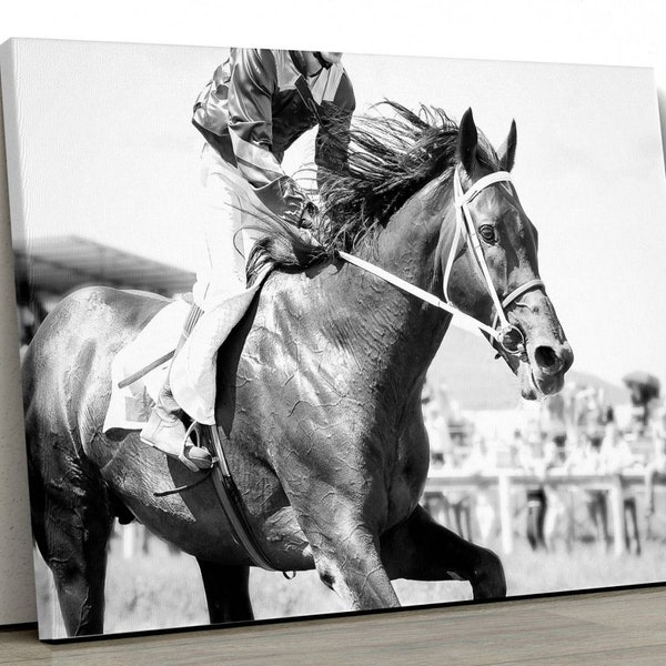 Black and White Horse Racing Print Etsy