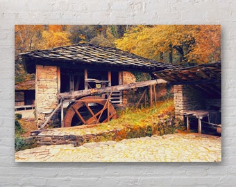 Bulgarian Painting, Old House Reproduction Canvas Wall Art, Traditional House Print