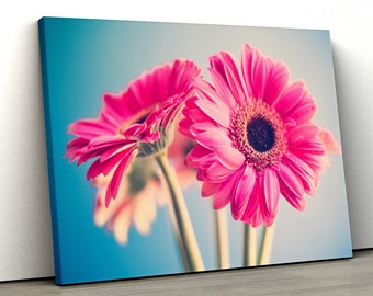 Pink Gerbera Daisy Canvas Wall Art, Framed Floral Art