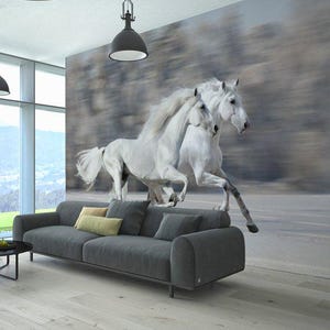 Running Horses Wallpaper Mural: Earth Tones, Rustic Western Decor