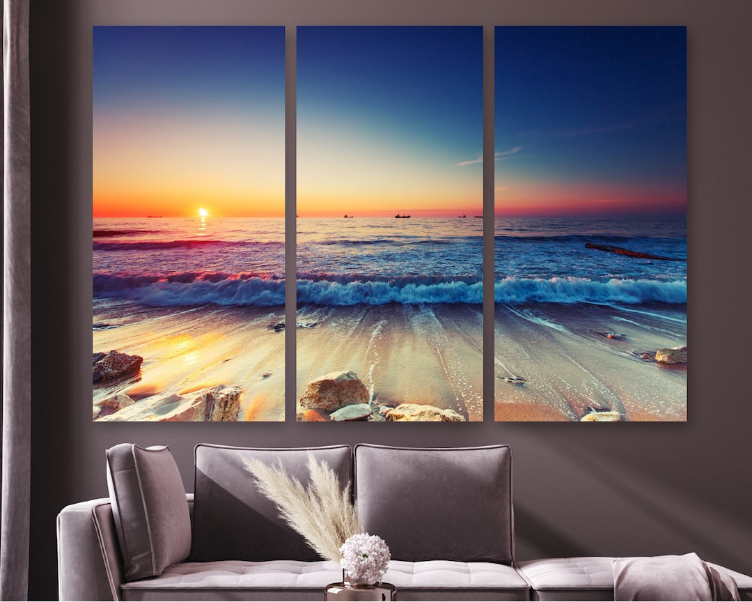 Beach Sunset Canvas Wall Art Print Beach Wall Decor Framed - Etsy