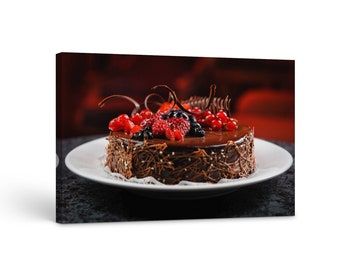 Raspberry Cake Canvas Print, Framed Art for Kitchen Wall Decor, Chocolate Dessert Art, Food Wall Decor