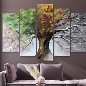 Four Seasons Tree Canvas Print: Colorful Abstract Wall Art