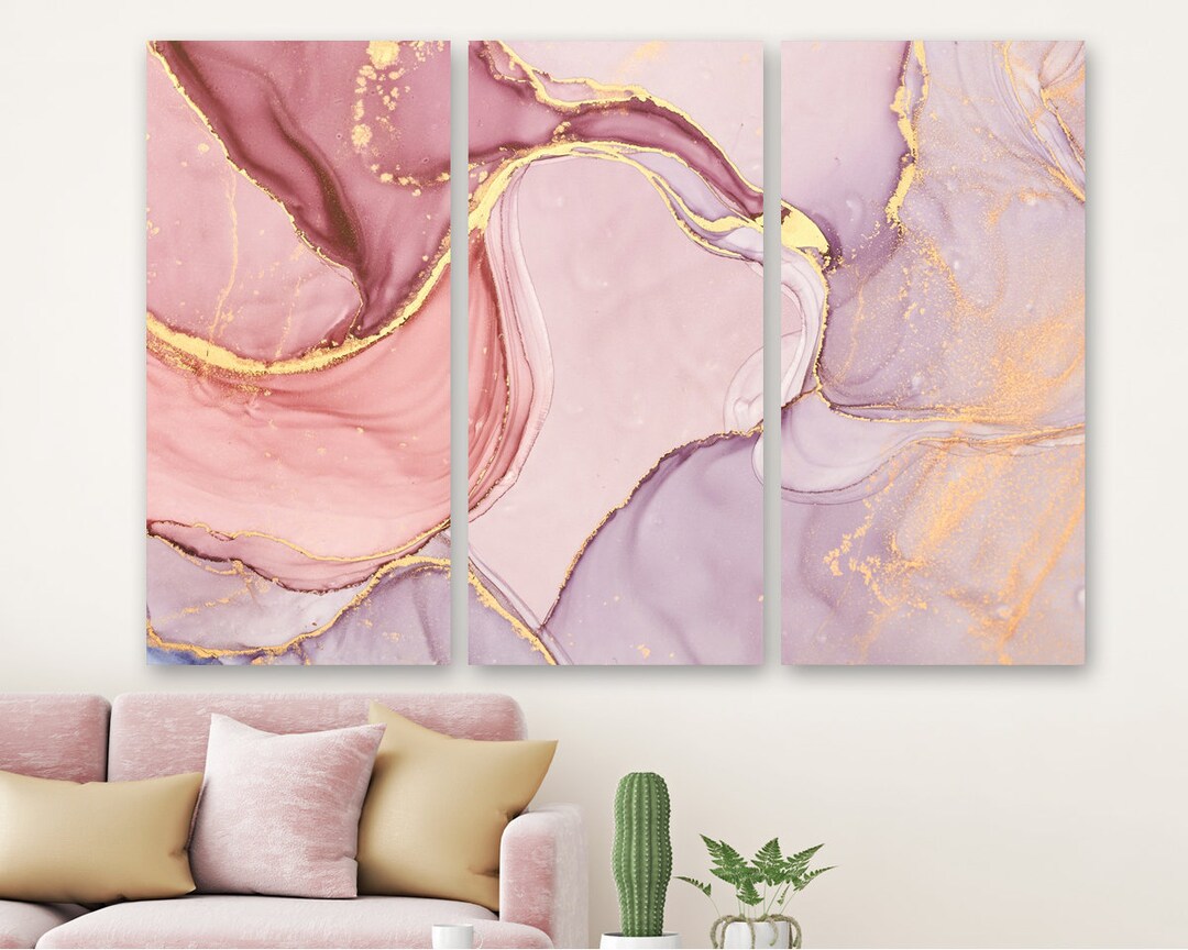 Marble Wall Art Pink and Gold Glitter Marble Wall Art Large Canvas ...