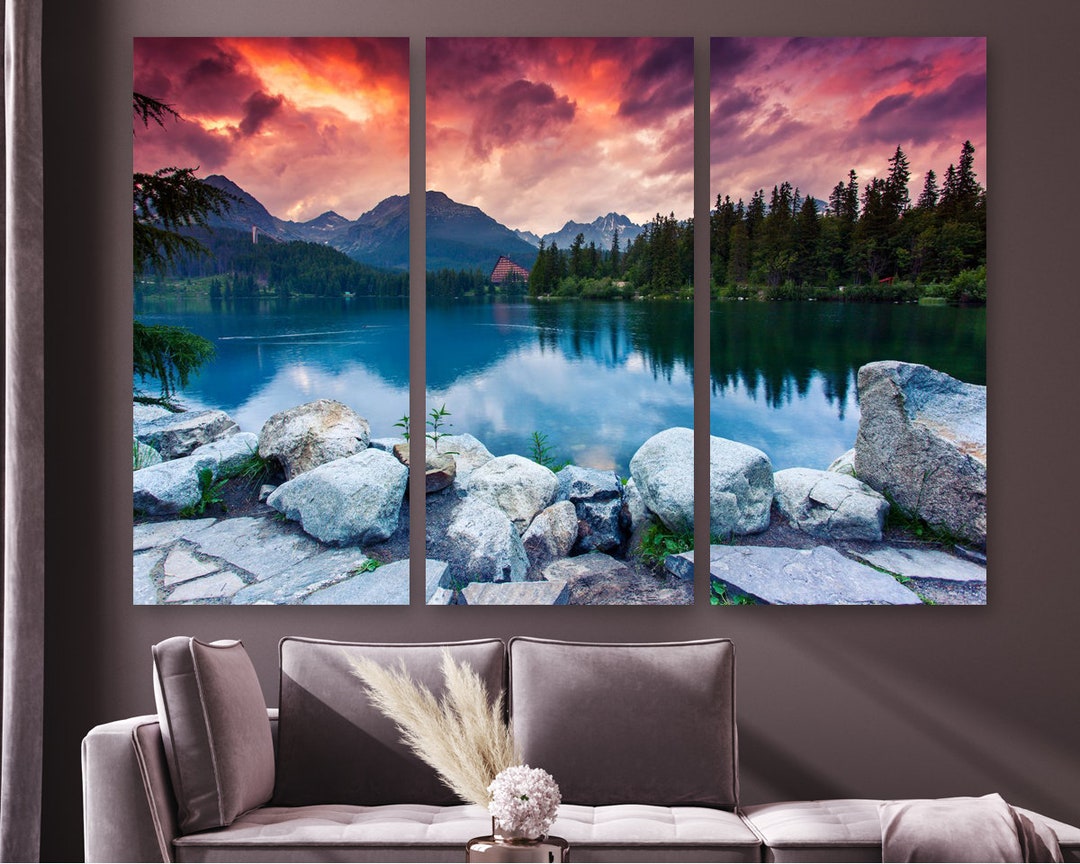 Canvas Set Lake Print, Mountain Lake Canvas Wall Art National Park High