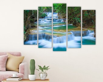 Waterfall Canvas Wall Art, Nature Forest Stream Canvas Print, Landscape Wall Decor, READY TO HANG