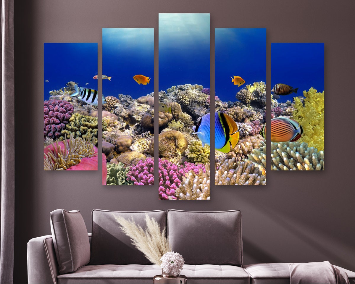 Under the Sea Coral Reef Canvas Wall Art Ocean Animals Print Etsy