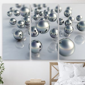 Wall Decor Abstract Art, Sphere Canvas Art Silver Wall Art, Silver Wall Decor Silver Balls Art