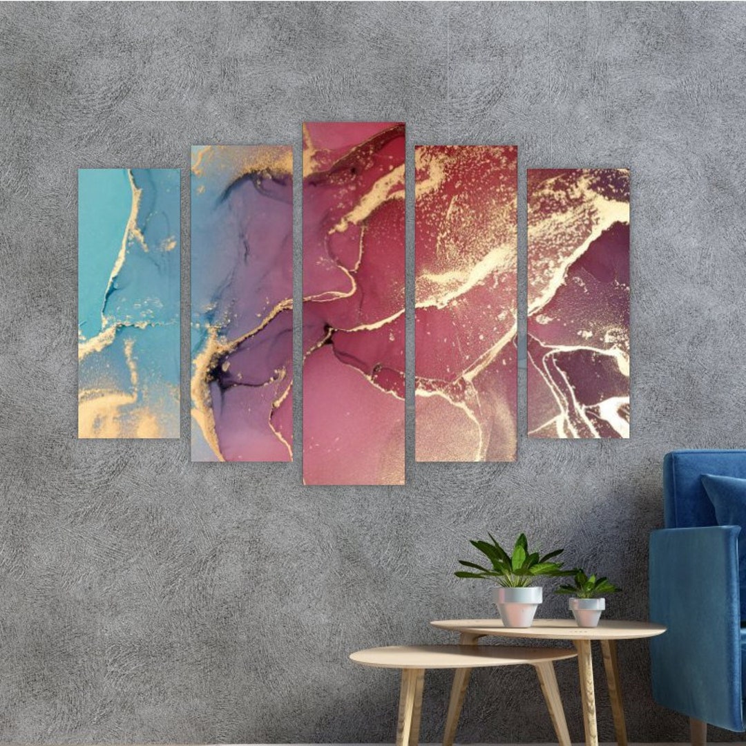 Marble Wall Art Pink and Gold Glitter Large Canvas Print - Etsy