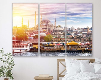 Istanbul Canvas Art, Turquie Wall Art, Istanbul Canvas Print, Skyline View Istanbul Blue Mosque Turkey Wall Decor