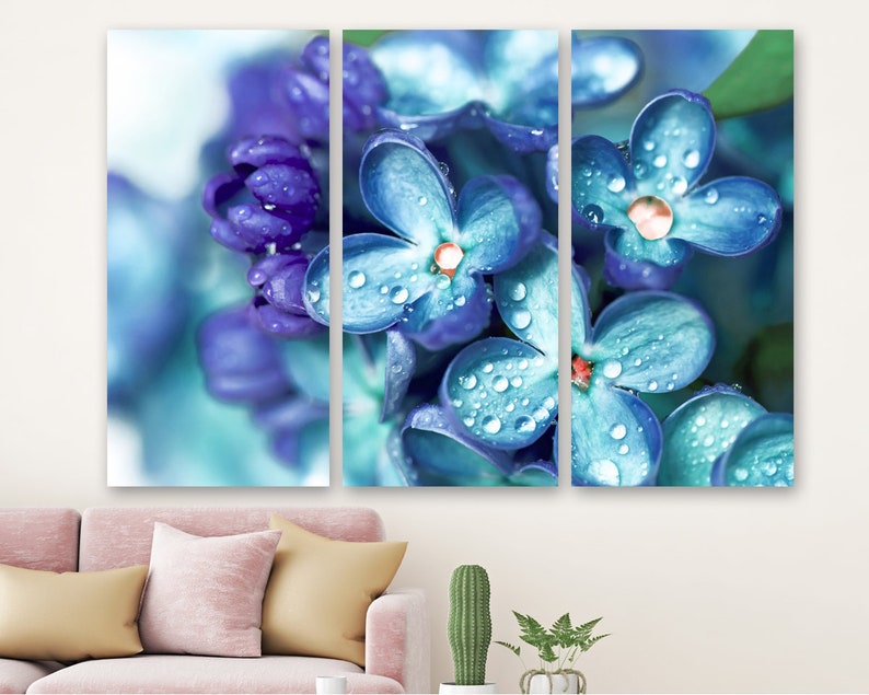 Blue Flower Wall Art Floral Canvas Print | Etsy