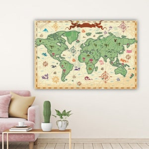 One Piece World Map on Handmade Scroll Grand Line Map Red 