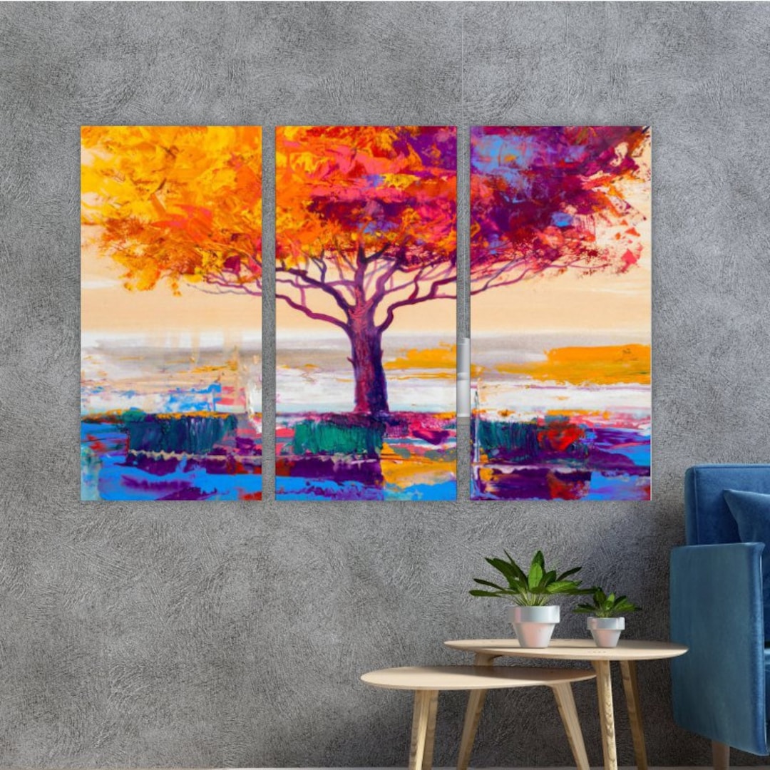 Abstract Colourful Tree Canvas Wall Art Red Tree Wall Art Etsy