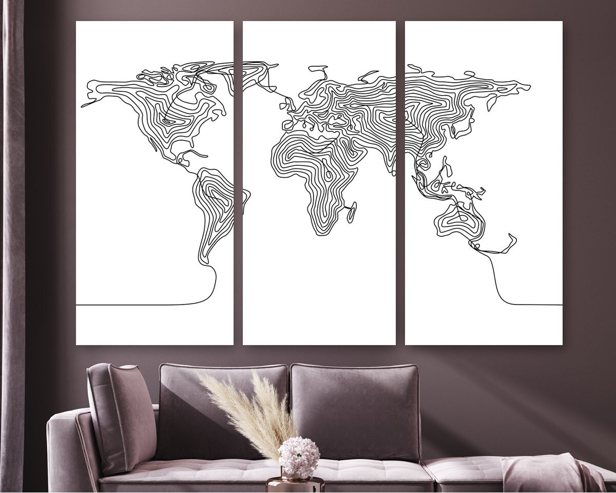 World Map Wall Art Map of the World Canvas Art One Line Map | Etsy