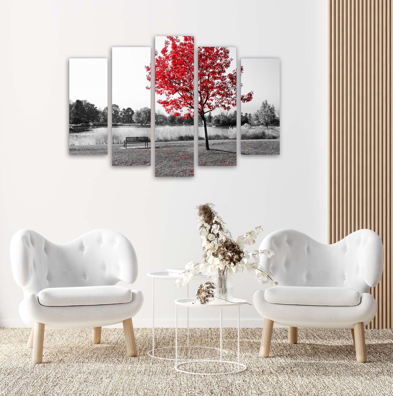 Red Tree Wall Art Black and White Print Canvas Landscape Etsy UK