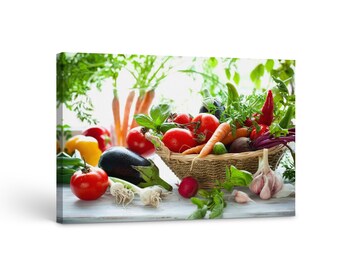 Basket with Vegetables Canvas Print, Kitchen Wall Art, Food Wall Décor