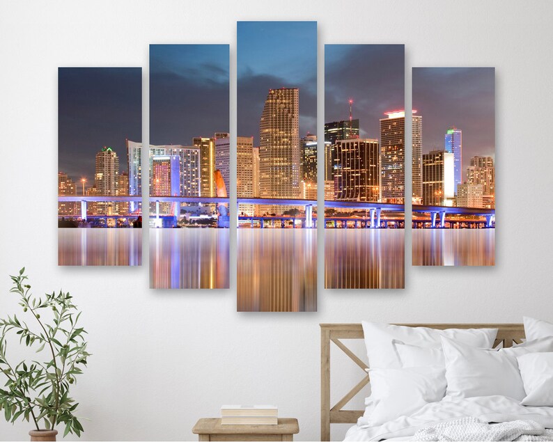 Miami Canvas Art Miami Florida Canvas Prints Miami at Night Etsy