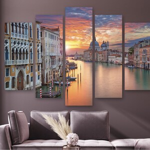 Panoramic View Of Canal Grande in Venice Print, Sunset in Venice Canvas Art, Italy Wall Art