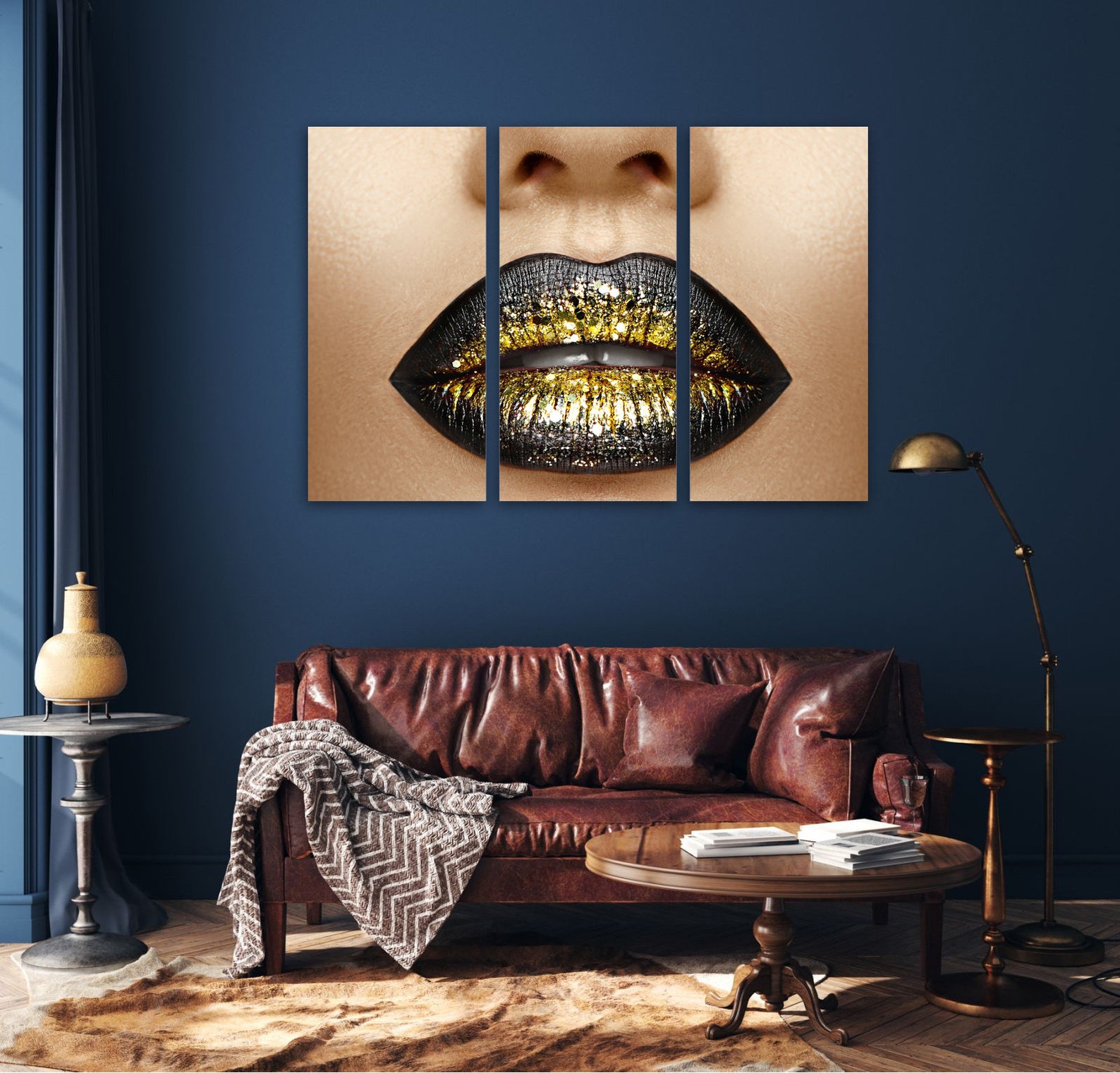 Black and Gold Lips Canvas Wall Art Prints Glittery Lips Wall Etsy