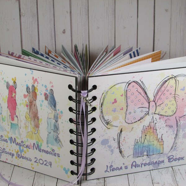 Disney Autograph Book -Princess Castle Watercolor Album - 40 photos /40 Autographs w Personalized Love Note Page & Fill-in Journal Cards