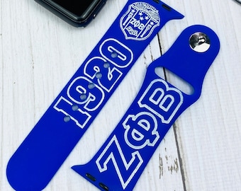Zeta Phi Beta band for Apple Watch and Samsung Galaxy all series / ZPB Zeta Sorority Silicone Engraved strap