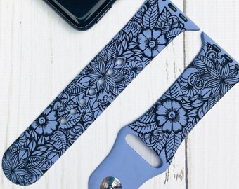 Floral Garden Watch band Tropical Flowers Apple Watch band for 38 40 41 42 44 45mm Laser Engraved Apple Watch 1 2 3 4 5 6 7 series iWatch