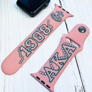 Alpha Kappa Alpha Apple Watch band for 38 40 41 42 44 45 46 49mm AKA engraved Apple iWatch 5 6 7 8 9 10 Ultra series Silicone strap Samsung