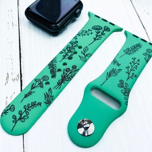 Wildflower Silicone Apple Watch band Engraved floral Apple Watch band for 38 40 41 42 44 45mm Apple Watch 1 2 3 4 5 6 7 series iWatch strap
