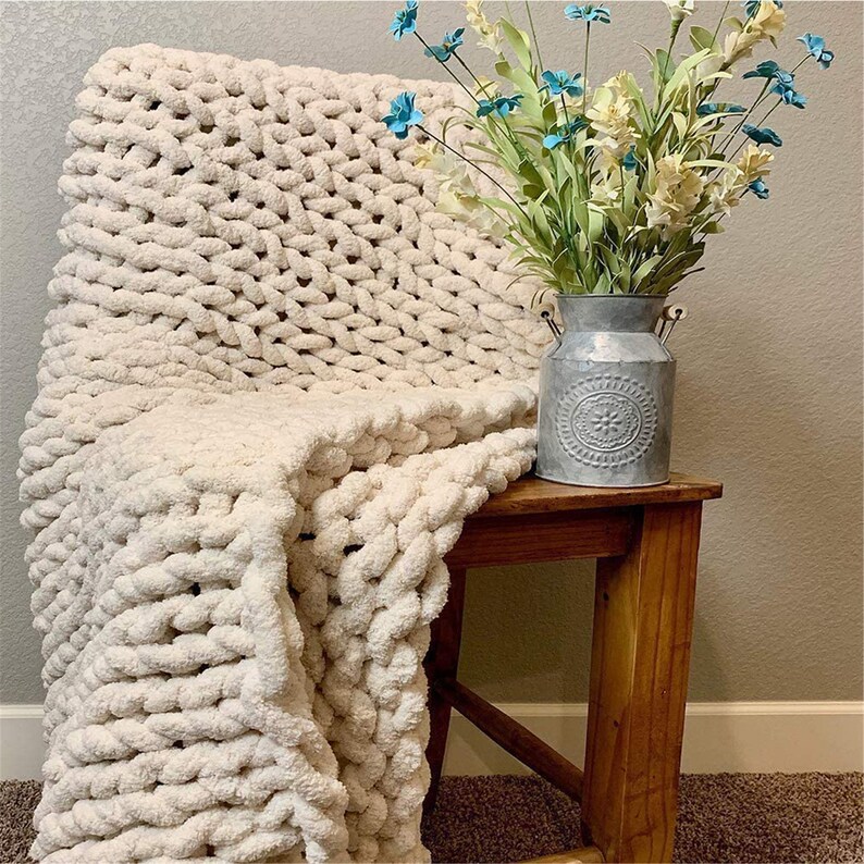 Chunky Knit Blanket Chenille Throw Warm Soft Cozy for Sofa ...