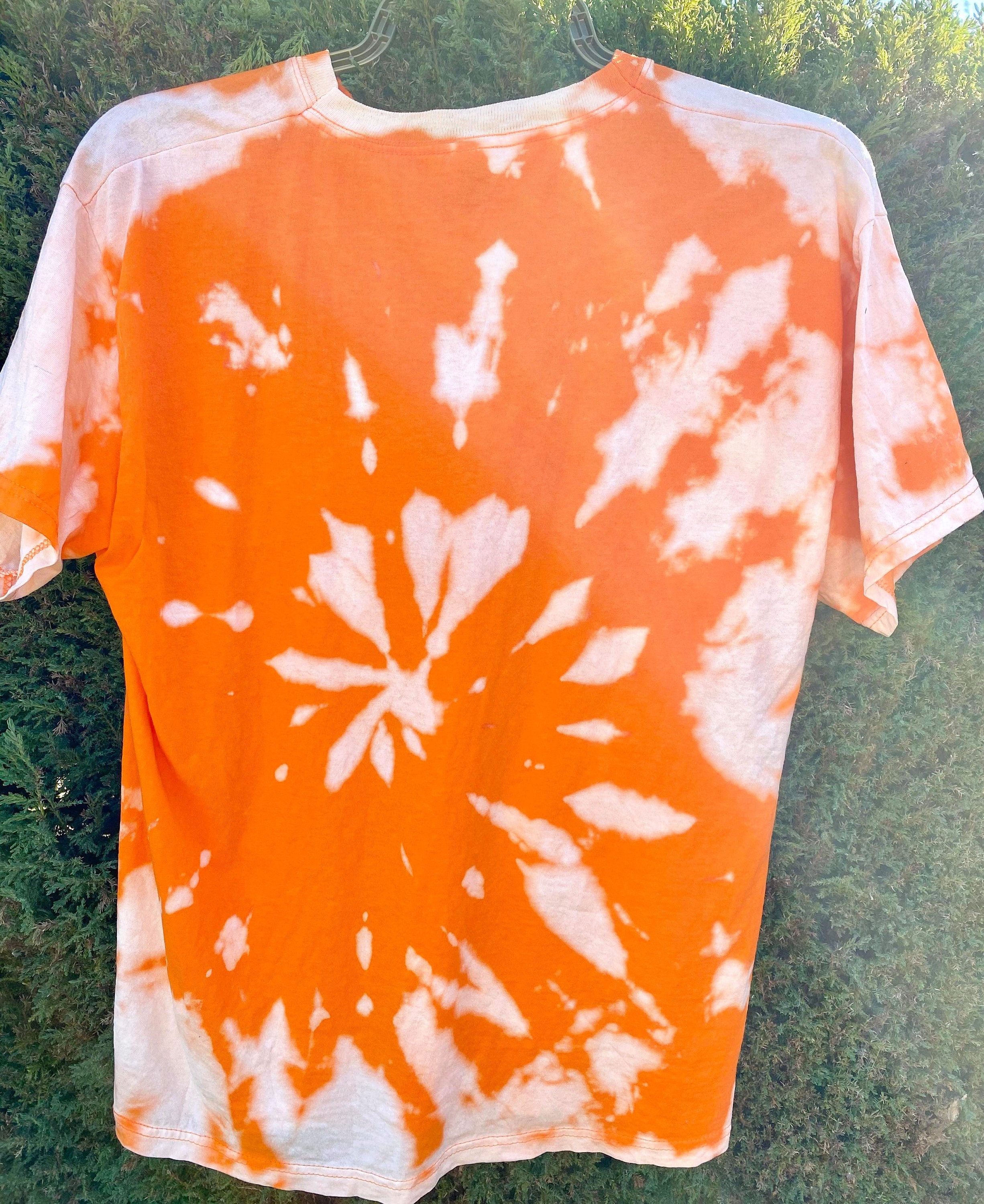 Orange and White bleach dyed tshirt size LARGE Handmade Etsy