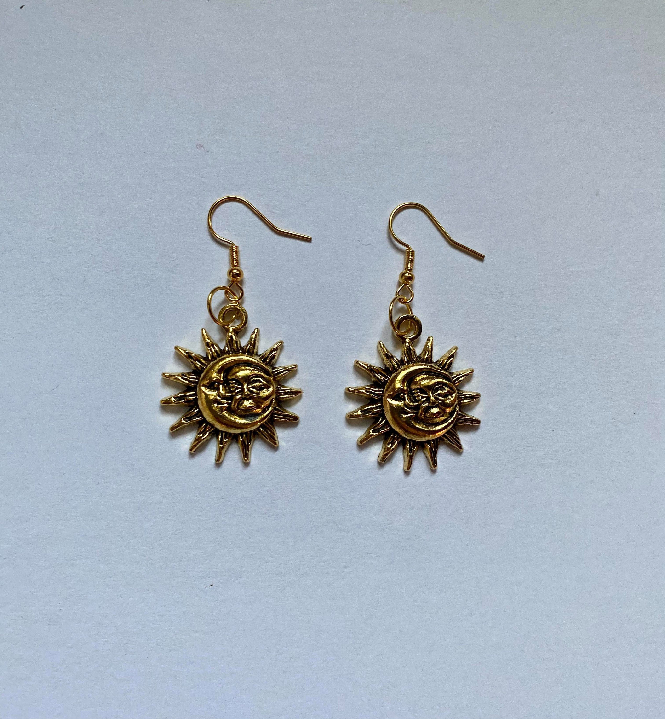Golden Sun and Moon Drop/Dangle Earrings Handmade Golden Moon Etsy