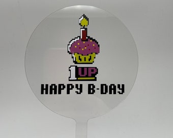 Cake-Topper aus Acryl | Geburtstag | Happy Birthday |Super Mario | Extra Leben