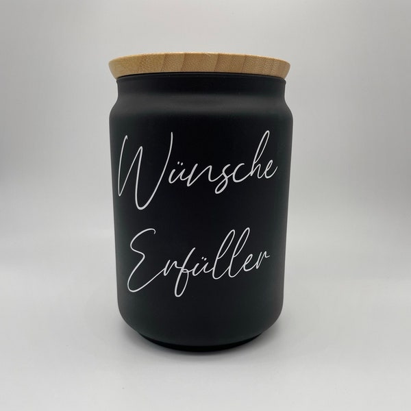 Wünsche Erfüller - Wünsche - Glas mit Bambusdeckel - Geschenk - Erinnerungen - Geldgeschenk - Spardose - Aufbewahrung - Erinnerungsglas