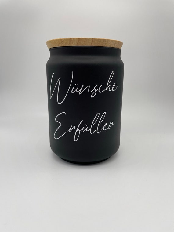 Wünsche Erfüller - Wünsche - Glas mit Bambusdeckel - Geschenk - Erinnerungen - Geldgeschenk - Spardose - Aufbewahrung - Erinnerungsglas