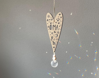 Grandma - Gift - Heart - Wood - Crystal - Window Decoration - Suncatcher