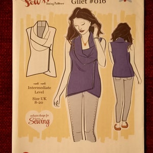 Uncut Sewing Pattern Simple Sew, The Slouchy Gilet #016, Sizes UK 8 - 20. Intermediate Level