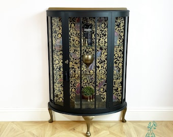 Art Deco Restored Drinks Cabinet – Black & Gold Versace Birds