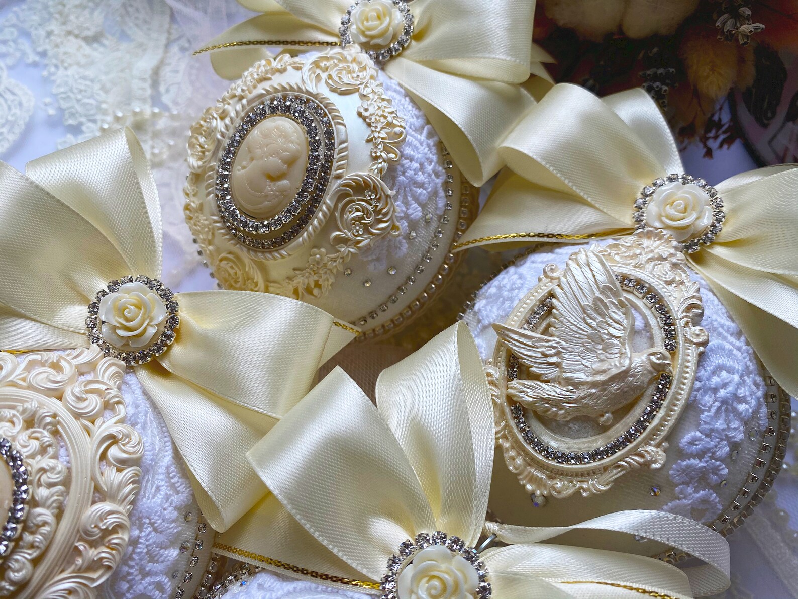 Ivory Christmas Ornament Xmas Decorations Set Handmade Balls Etsy