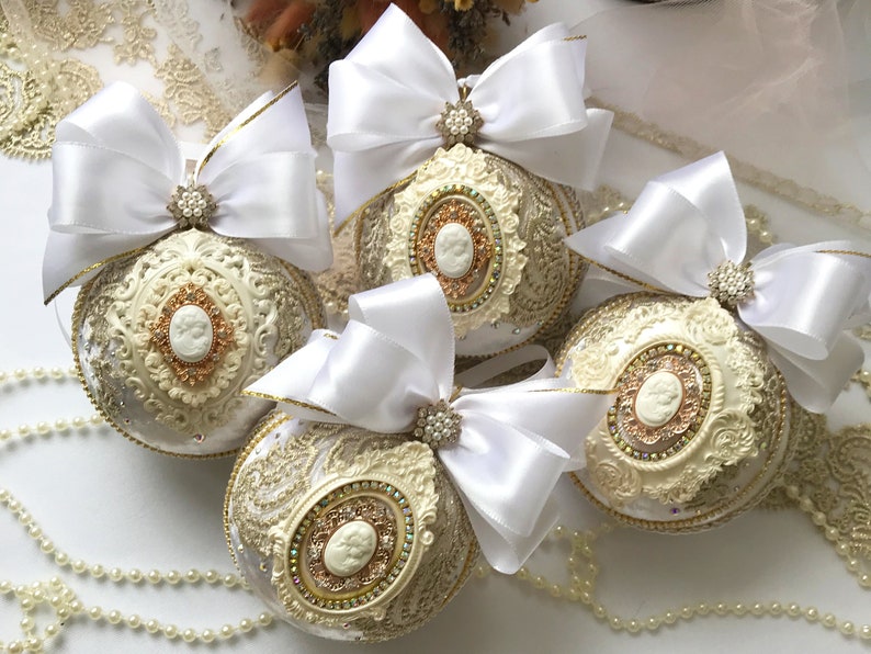 White Christmas ornament Xmas decorations set Handmade balls | Etsy