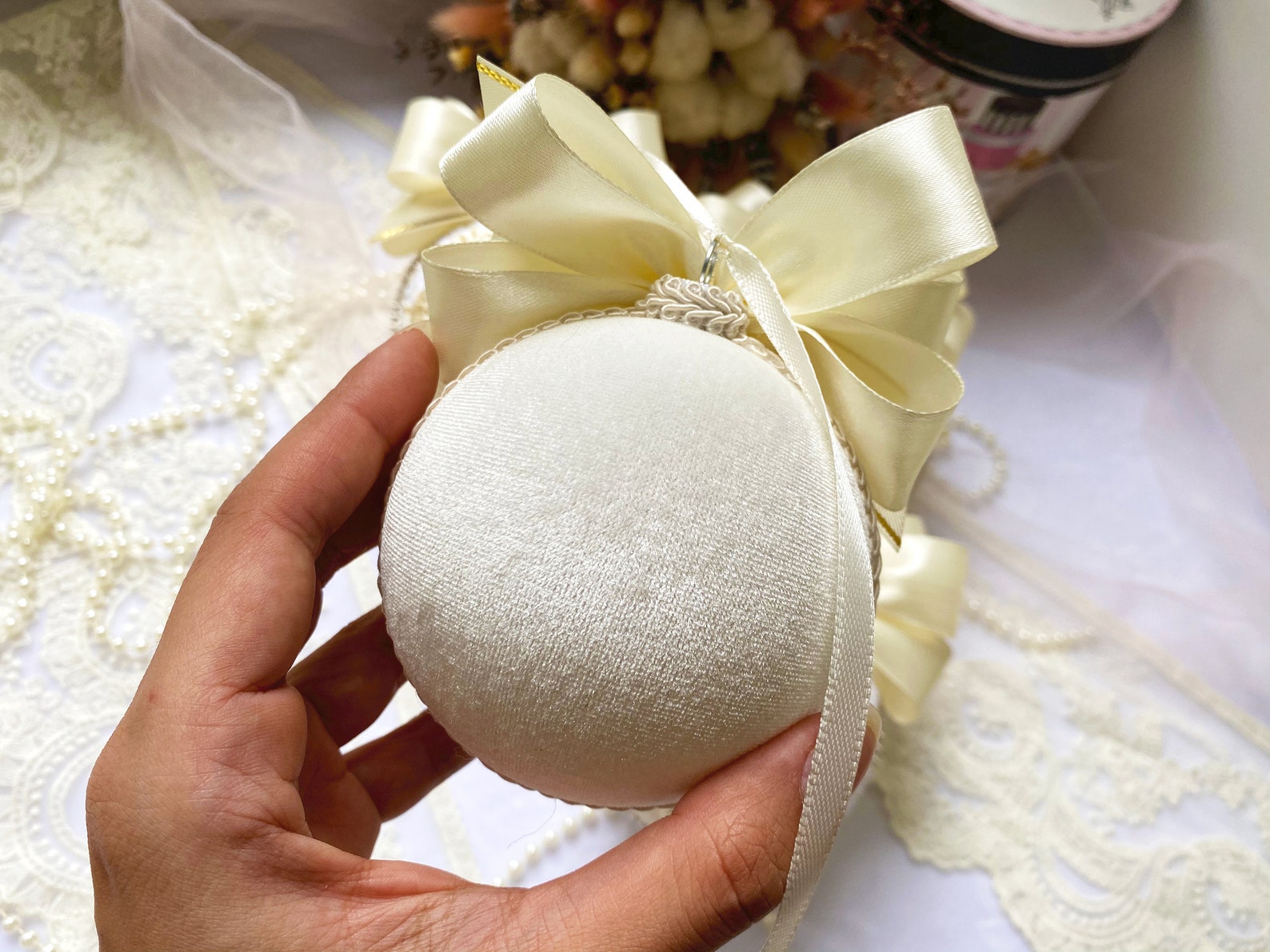 Ivory Christmas Ornament Xmas Decorations Set Handmade Balls Etsy