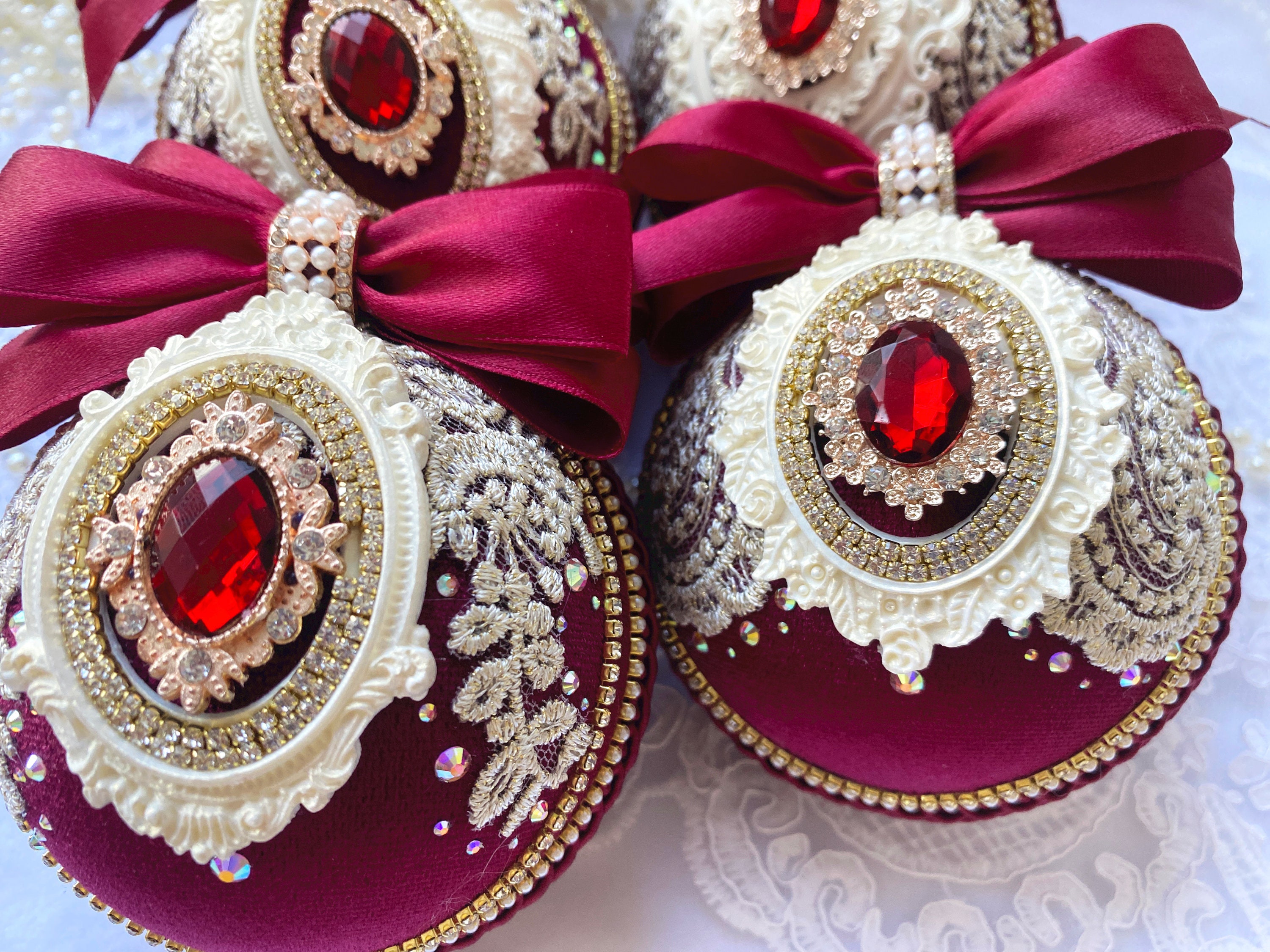 Christmas velvet ornament Xmas decorations set Handmade Etsy